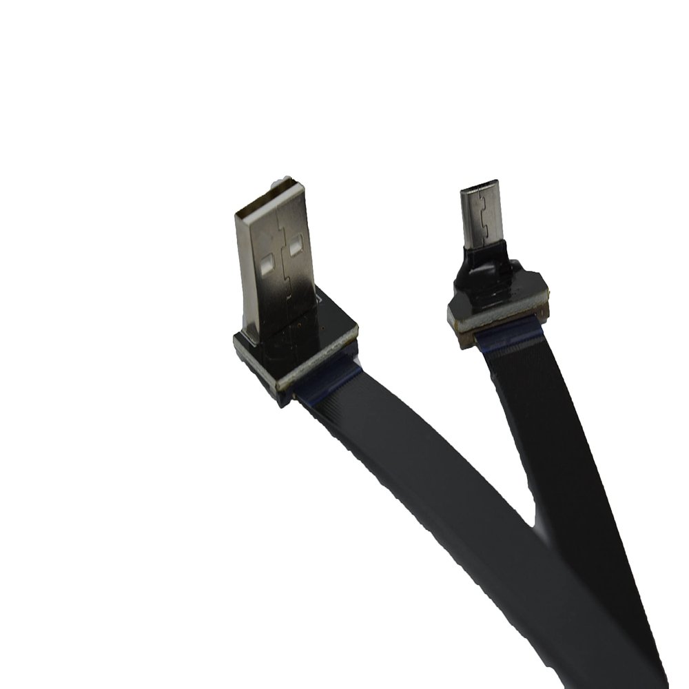 LY tech Long Flat Slim Thin Ribbon Micro USB Male 90 Degree Angled to Standard USB A Male 90 Degree Angled for sync and Charging Black (40CM Micro USB 1 to Standard USB A Down)