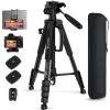 75" Camera Tripod, Aluminum Heavy Duty Camera Stand for ipad Phone, Travel Tripod with/Carry Bag/Phone Tablet Holder, Compatible with Canon Nikon Sony DSLR, Spotting Scopes, Max Load 15 Lb(Black) view 1