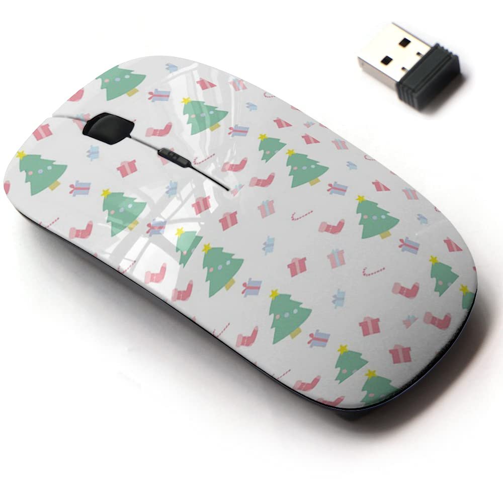 2.4G Wireless Mouse with Cute Pattern Design for All Laptops and Desktops with Nano Receiver - Christmas New Year Colorful