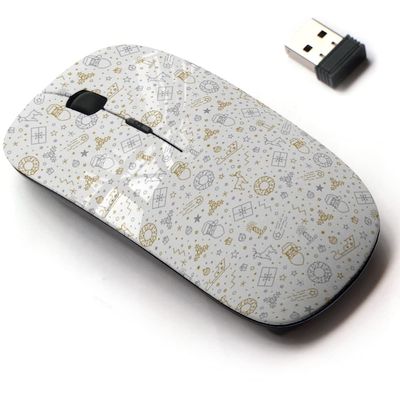 2.4G Wireless Mouse with Cute Pattern Design for All Laptops and Desktops with Nano Receiver - Christmas on White