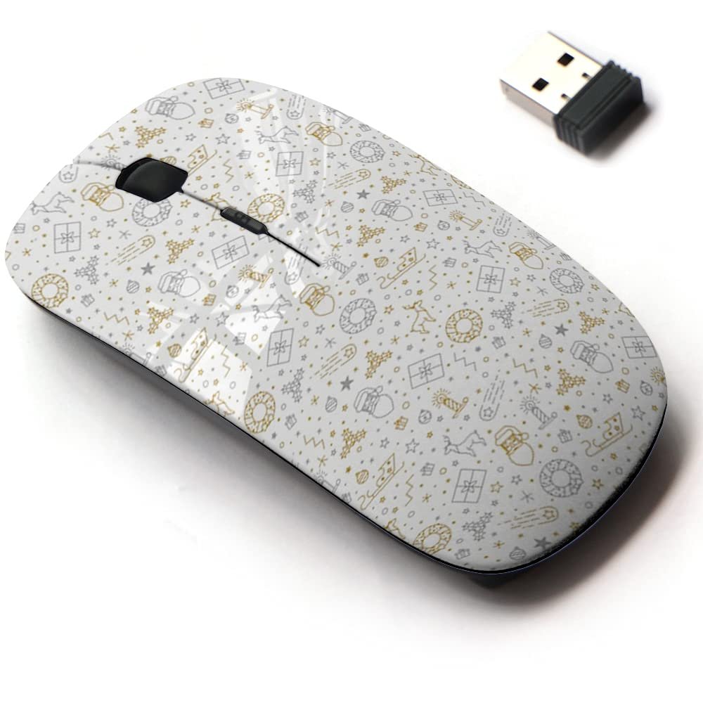 2.4G Wireless Mouse with Cute Pattern Design for All Laptops and Desktops with Nano Receiver - Christmas on White