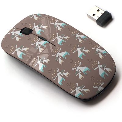 2.4G Wireless Mouse with Cute Pattern Design for All Laptops and Desktops with Nano Receiver - Deer Christmas