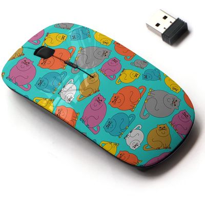 2.4G Wireless Mouse with Cute Pattern Design for All Laptops and Desktops with Nano Receiver - Fat cat Thick
