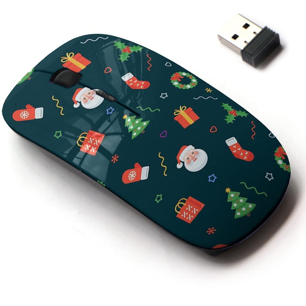 2.4G Wireless Mouse with Cute Pattern Design for All Laptops and Desktops with Nano Receiver - Flat Christmas Traditional