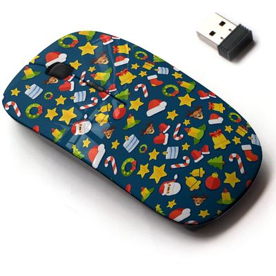 2.4G Wireless Mouse with Cute Pattern Design for All Laptops and Desktops with Nano Receiver - Christmas Elements Flat