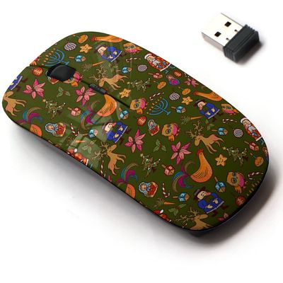 2.4G Wireless Mouse with Cute Pattern Design for All Laptops and Desktops with Nano Receiver - Christmas New Year Hannukah