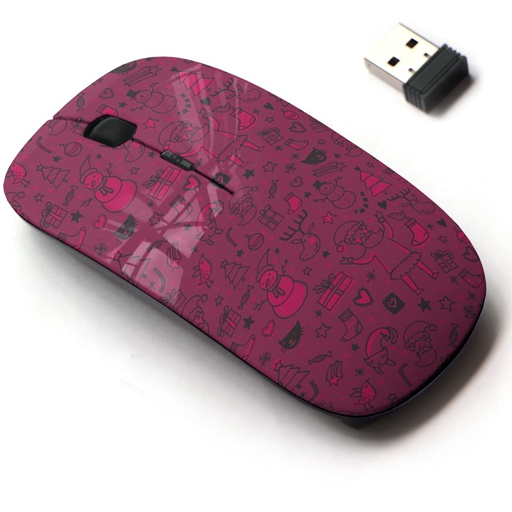 2.4G Wireless Mouse with Cute Pattern Design for All Laptops and Desktops with Nano Receiver - Christmas Snowman Purple oldmen