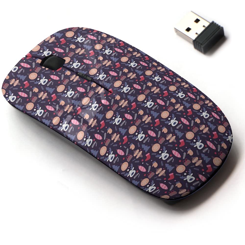 2.4G Wireless Mouse with Cute Pattern Design for All Laptops and Desktops with Nano Receiver - Christmas Tree Gift Candle Santa clausfoot