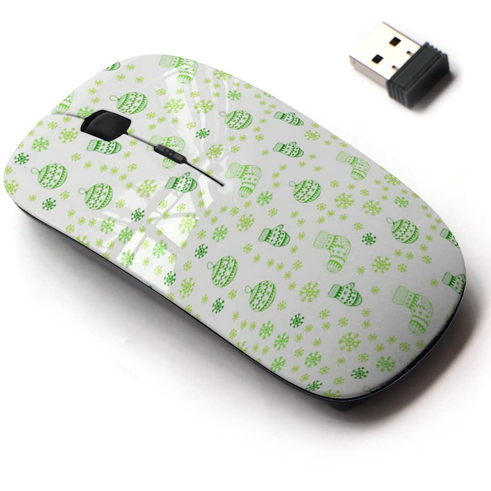 CJCBROES 2.4G Wireless Mouse with Cute Pattern Design for All Laptops and Desktops with Nano Receiver - Green Cover