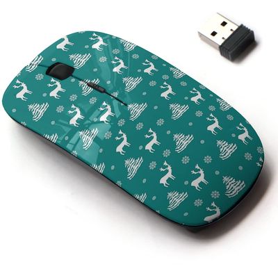 2.4G Wireless Mouse with Cute Pattern Design for All Laptops and Desktops with Nano Receiver - Christmas Green Deer