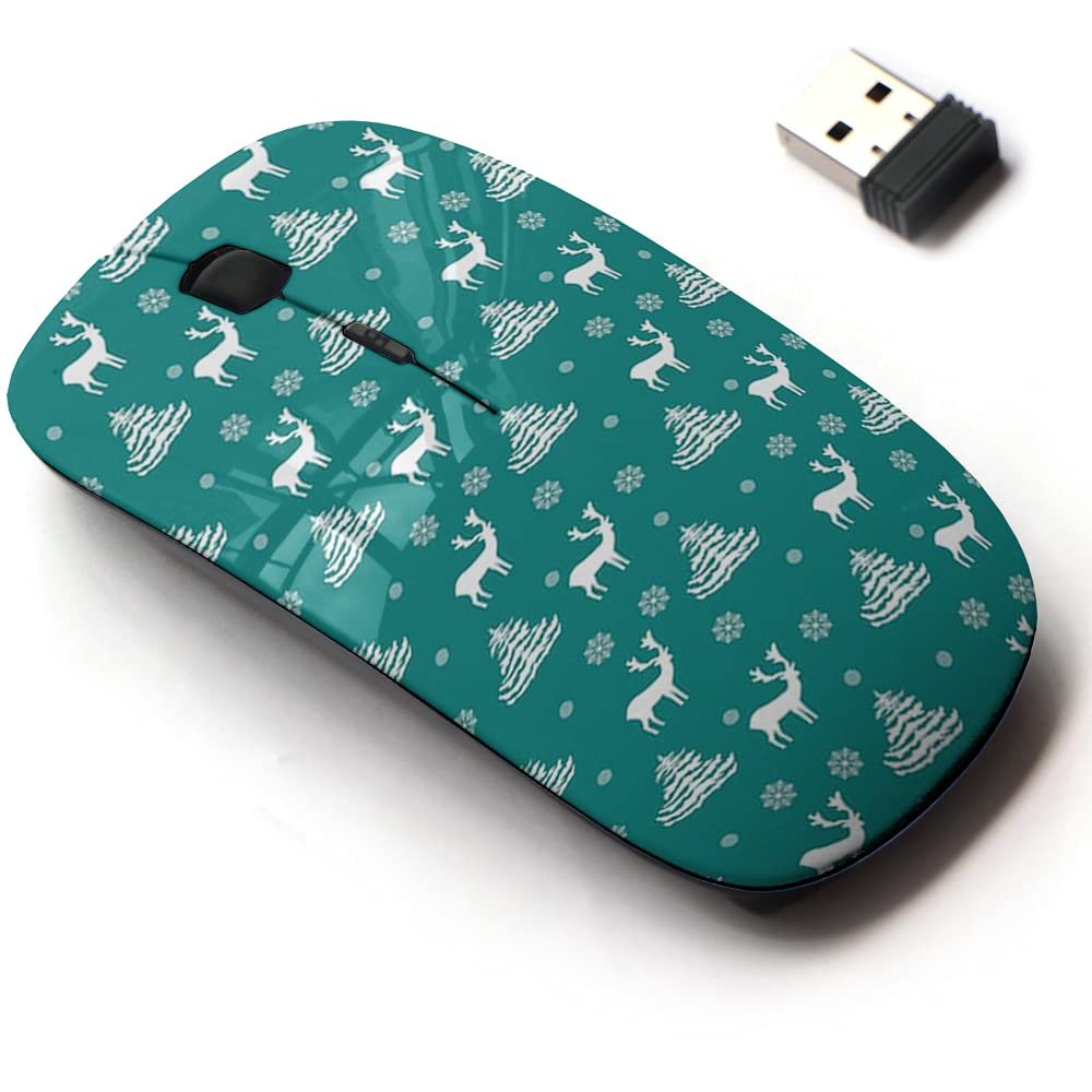2.4G Wireless Mouse with Cute Pattern Design for All Laptops and Desktops with Nano Receiver - Christmas Green Deer
