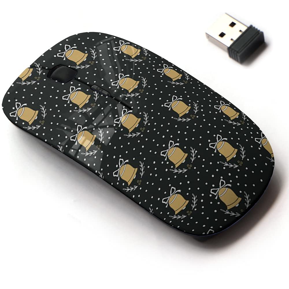 2.4G Wireless Mouse with Cute Pattern Design for All Laptops and Desktops with Nano Receiver - Christmas Bell Black
