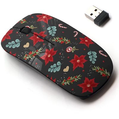 2.4G Wireless Mouse with Cute Pattern Design for All Laptops and Desktops with Nano Receiver - Christmas New Year Floral