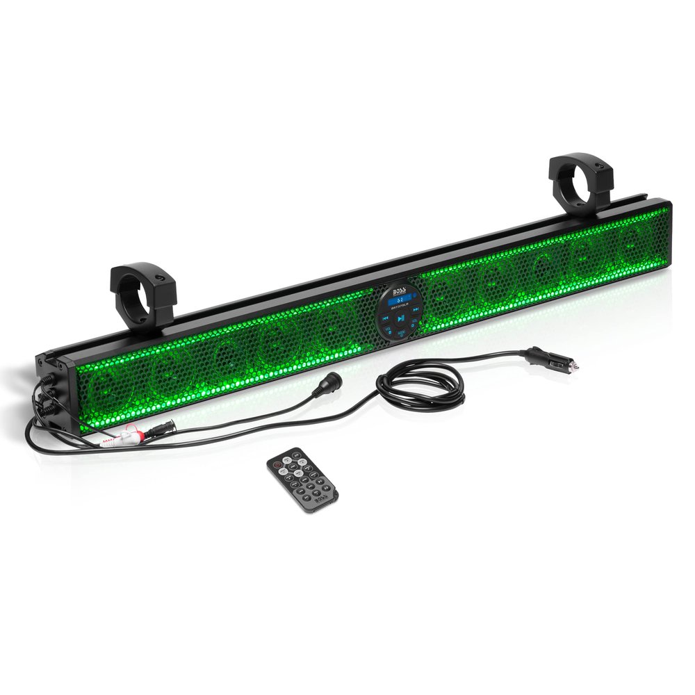 BOSS Audio Systems BRT37SLR ATV UTV Sound Bar - 37 Inches Wide, 3 inch Speakers, 1 Inch Tweeters, Full Range, IPX5 Weatherproof, Bluetooth, Built-in Amp, Multicolor Illumination, Golf Cart Compatible