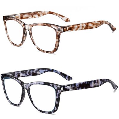 bullabulling Squre Fashion Anti-blue light Reading Glasses Men Women Computer Reader (Brown/blue tortoise, 5.50)