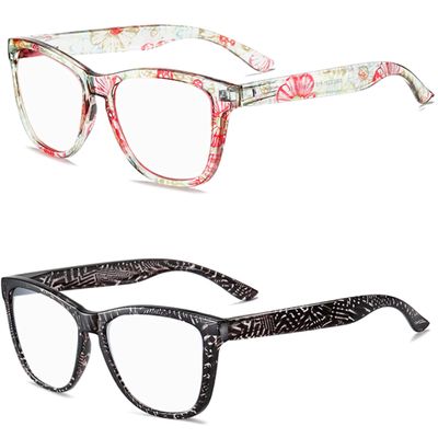 bullabulling Squre Fashion Anti-blue light Reading Glasses Men Women Computer Reader (safflower/Black plaid, 5.0)