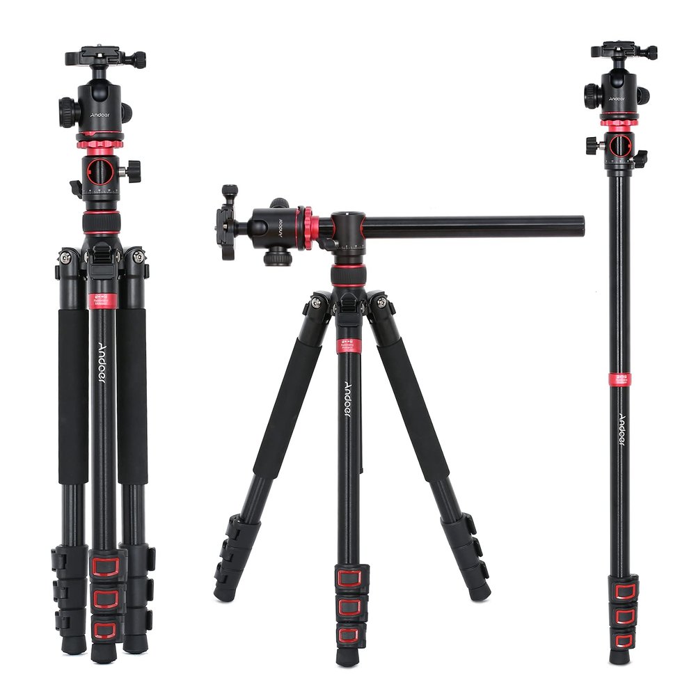 Camera Tripod,Andoer Andoer TTT-012 72 In Aluminum Alloy Tripod Detachable Tripod Monopod Stand with Panoramic Rotatable Ball Head Detachable Center Column Quick Release Plate Max. Load Bearing 10KG