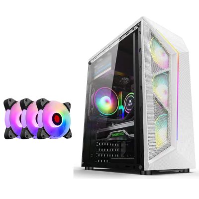 BBNB Gaming Case,Mid-Tower PC Gaming Case ATX/M-ATX/ITX - Front I/O USB 3.0 Port - Acrylic Glass Side Panel - Water Cooling Installation Ready - RGB Fan (Color : White, Size : 4 Fans)
