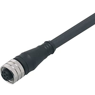 E12166, Single Ended Cordset, Str M12 Female 8pos to Pigtail, 8 Wire 5 m, PUR Black, E12 Series