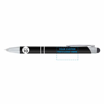 DISCOUNT PROMOS 50 Night Rite Stylus Metal Pens Pack - Customizable Text, Logo - LED, Twist Action, Black Ink - Black