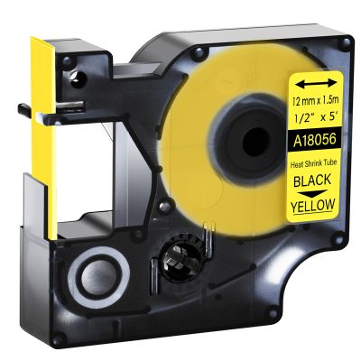 GREENCYCLE Compatible for Dymo 18056 Heat Shrink Tubes Industrial Label Tape 1/2-Inch (12 mm) x 5 ft (1.5m) for use with DYMO Rhino 5200 4200 3000 5000 6000 Label Makers, (Black on Yellow, 20 Pack)