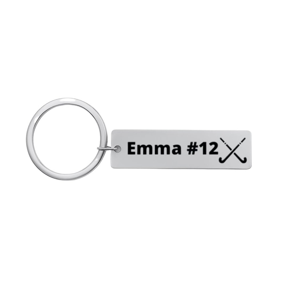 Personalized Field Hockey Keychain with Custom Engraving, Stainless Steel Field Hockey Gift, Girls Field Hockey Jewelry, Field Hockey Player, Team and Coaches Gifts