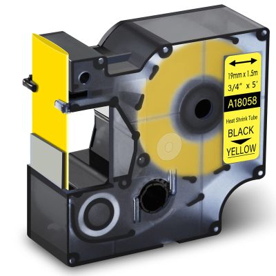 GREENCYCLE Compatible for Dymo 18058 Heat Shrink Tubes Industrial Label Tape 3/4-Inch (19 mm) x 5 ft (1.5m) for use with DYMO Rhino 5200 4200 5000 6000 Label Makers, (Black on Yellow, 40 Pack)