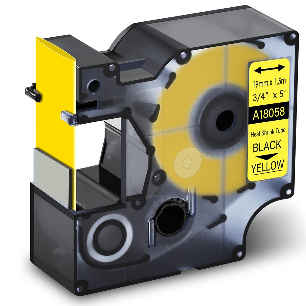 GREENCYCLE Compatible for Dymo 18058 Heat Shrink Tubes Industrial Label Tape 3/4-Inch (19 mm) x 5 ft (1.5m) for use with DYMO Rhino 5200 4200 5000 6000 Label Makers, (Black on Yellow, 40 Pack)