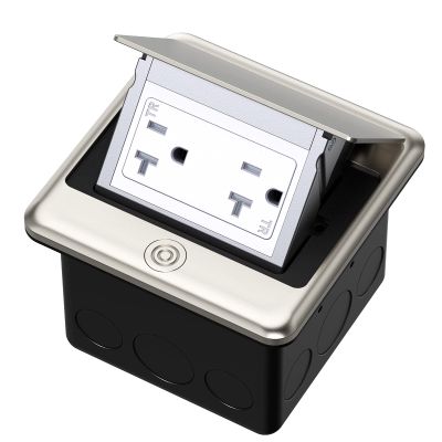 KYHSHJ Pop Up Floor Electrical Outlet Box Kit20 Amp Stainless Steel TR Tamper-Resistant Duplex Receptacle Outlet Corrosive Resistant HardwareETL Listed, Stainless Steel Color