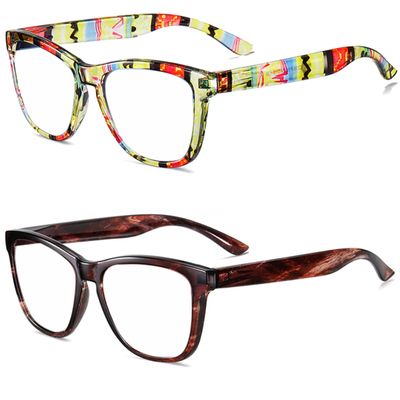 bullabulling Squre Fashion Anti-blue light Reading Glasses Men Women Computer Reader (Yellow plaid/red brown, 3.50)