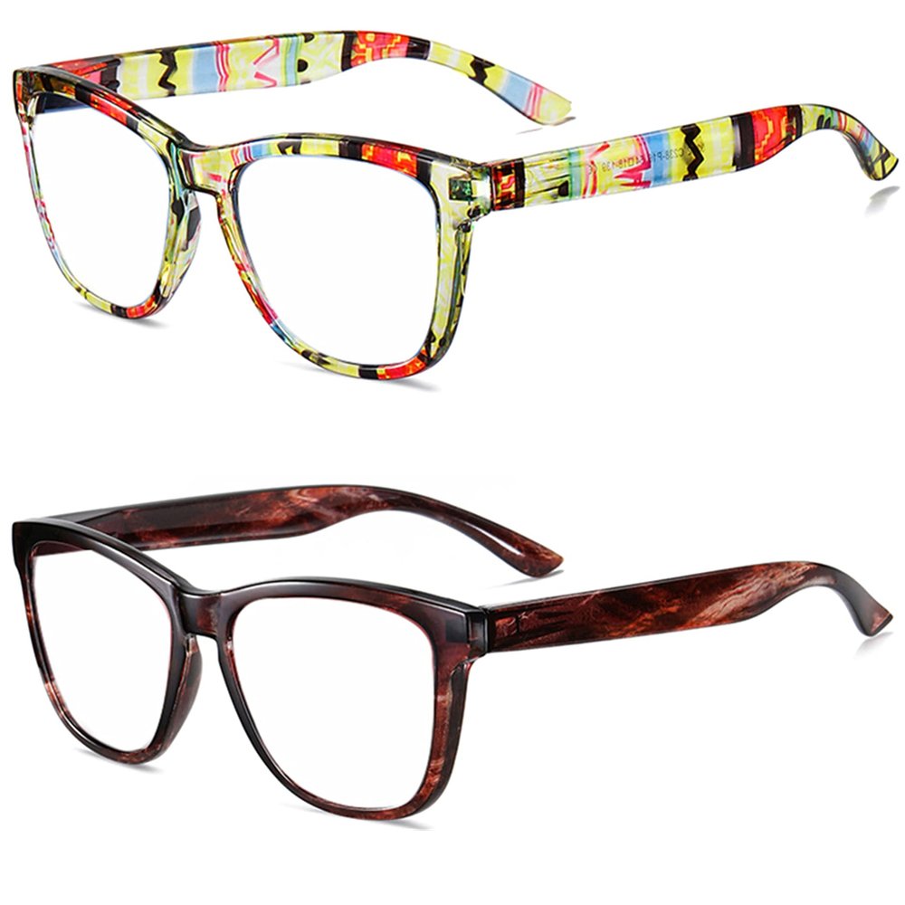 bullabulling Squre Fashion Anti-blue light Reading Glasses Men Women Computer Reader (Yellow plaid/red brown, 3.50)
