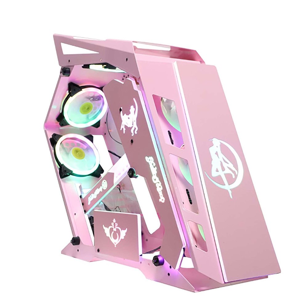 BBNB Gaming Case,Mid-Tower PC Gaming Case ATX/M-ATX - Front I/O USB 3.0 Port - Tempered Glass Side Panel - 5 Fan Position - Water Cooling Installation Ready, Pink