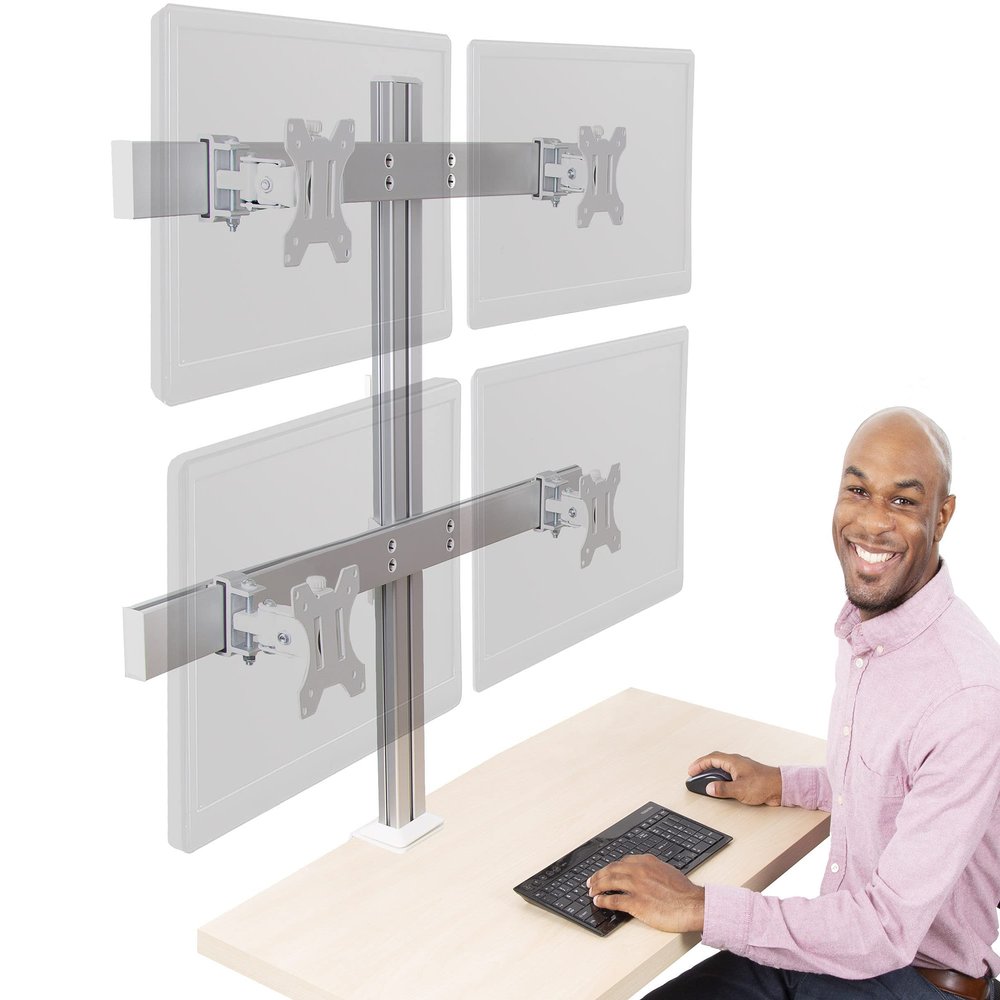 Stand Steady 4 Monitor Mount Desk Setup - Heavy-Duty Height Adjustable Monitor Stand, Swivel Arm with Clamp-On Base, Four Screen VESA Mount Fits Most LCD/LED Monitors 17-32 in. (Silver, 4 Mounts)