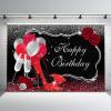 Avezano Red and Silver Birthday Backdrop Balloons Glitter Dots Rose Flowers Champagne Birthday Background Girls Sweet 16 Women 30th 40th 50th 60th Birthday Party Decorations (10x8, red & Silver) view 1