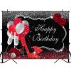 Avezano Red and Silver Birthday Backdrop Balloons Glitter Dots Rose Flowers Champagne Birthday Background Girls Sweet 16 Women 30th 40th 50th 60th Birthday Party Decorations (10x8, red & Silver) view 2
