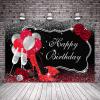 Avezano Red and Silver Birthday Backdrop Balloons Glitter Dots Rose Flowers Champagne Birthday Background Girls Sweet 16 Women 30th 40th 50th 60th Birthday Party Decorations (10x8, red & Silver) view 4