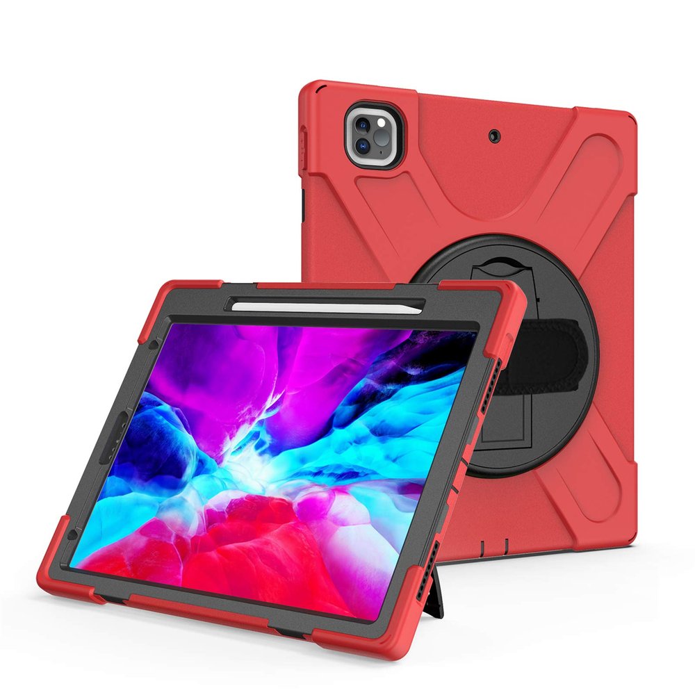 AdirMi Case for iPad Pro 4th Gen 2020/2018 12.9" Case, TPU Durable Shockproof Protective Handle Bumper Stand Cover with Soft Protective Back Shell Shock Absorption Convenient for Carrying,Red