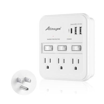Alitayee Wall Outlet Extender Surge Protector, USB Power Strips with Individual Switches and 15.5W Type-C Fast Charging Ports for Cell Phone,Home,Office,Dorm ETL Listed White
