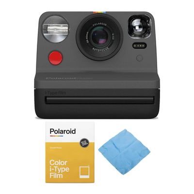 Polaroid Originals Now Viewfinder i-Type Instant Camera (Black) Bundle with Color Instant Film for i-Type Cameras (8 Exposures) Microfiber Cleaning Cloth (3 Items)