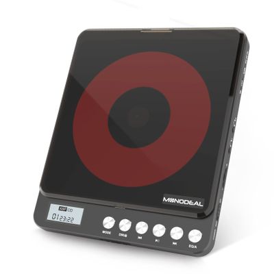 Portable CD Player with Built-in Speakers, MONODEAL Rechargeable Player for Car and Personal Use, Small Anti-Skip Player with Dual Headphone Jacks (Black)