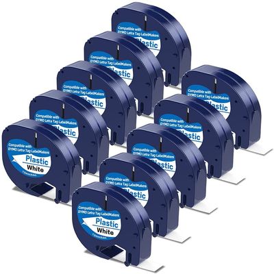 10 x Label Maker Tape Refills Compatible with Dymo Letratag Refills 91331 S0721660 White Plastic Label Tape 12mm x 4m Waterproof Label Refills for Dymo Label Maker LT-100H 100T 110T QX50 XR XM 2000