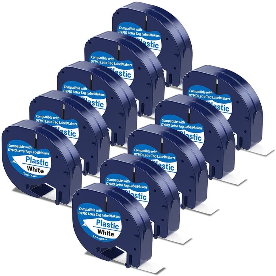 10 x Label Maker Tape Refills Compatible with Dymo Letratag Refills 91331 S0721660 White Plastic Label Tape 12mm x 4m Waterproof Label Refills for Dymo Label Maker LT-100H 100T 110T QX50 XR XM 2000
