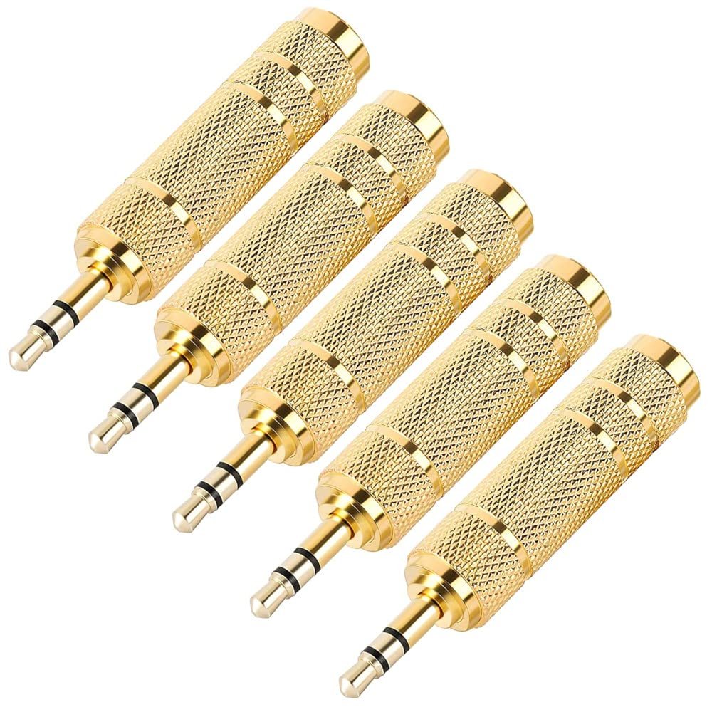 JacobsParts 6.35mm 1/4" Female to 3.5mm 1/8" Male TRS Stereo Audio Headphone Mic Adapter Converter (5-Pack)