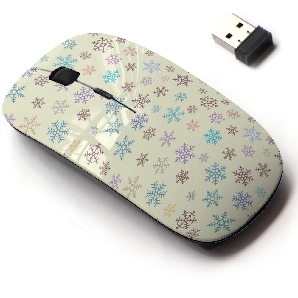 2.4G Wireless Mouse with Cute Pattern Design for All Laptops and Desktops with Nano Receiver - Colored Bright Snowflakes