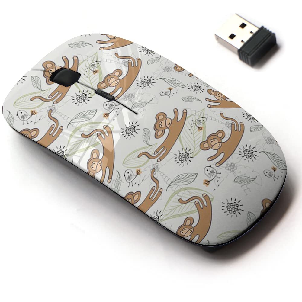 2.4G Wireless Mouse with Cute Pattern Design for All Laptops and Desktops with Nano Receiver - Cute Monkey