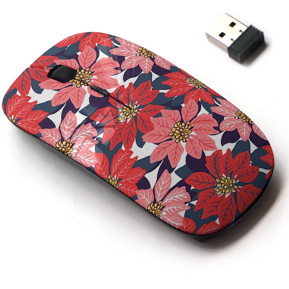 2.4G Wireless Mouse with Cute Pattern Design for All Laptops and Desktops with Nano Receiver - Christmas red Pink
