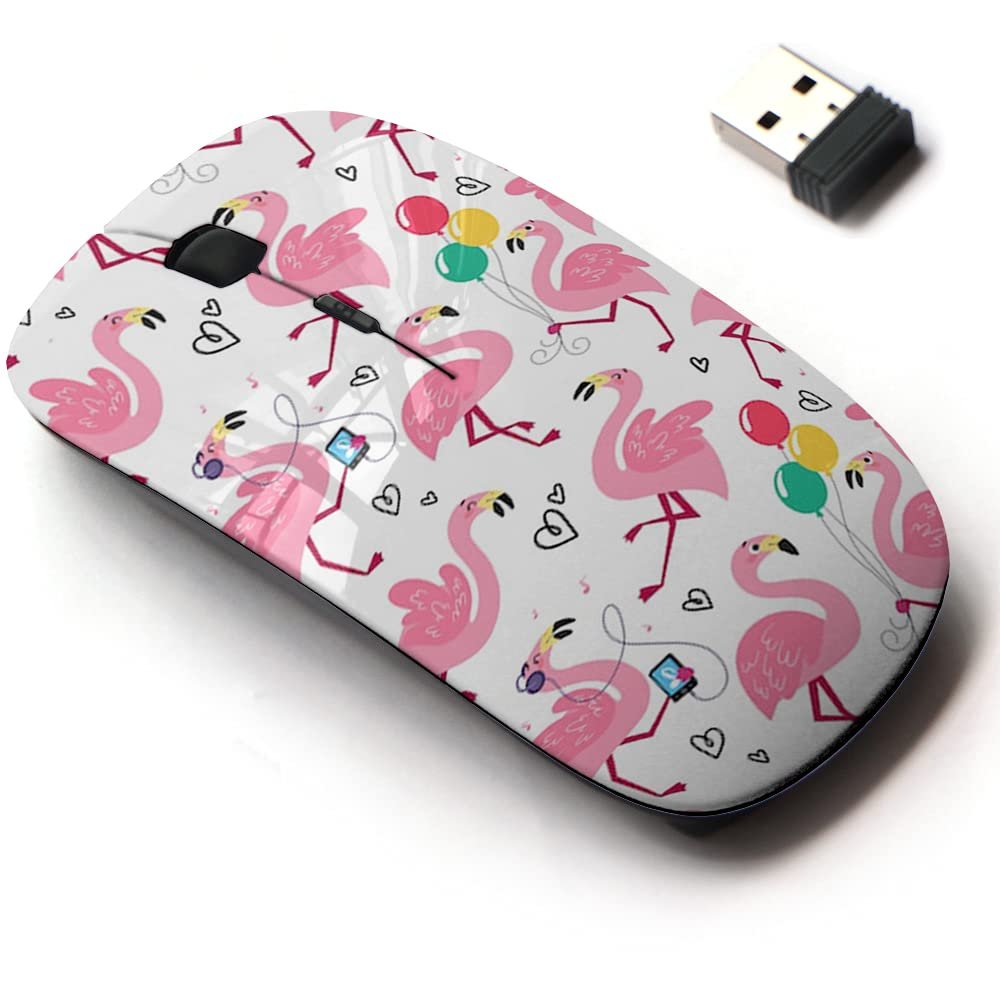 2.4G Wireless Mouse with Cute Pattern Design for All Laptops and Desktops with Nano Receiver - Festive Cartoon Flamingos