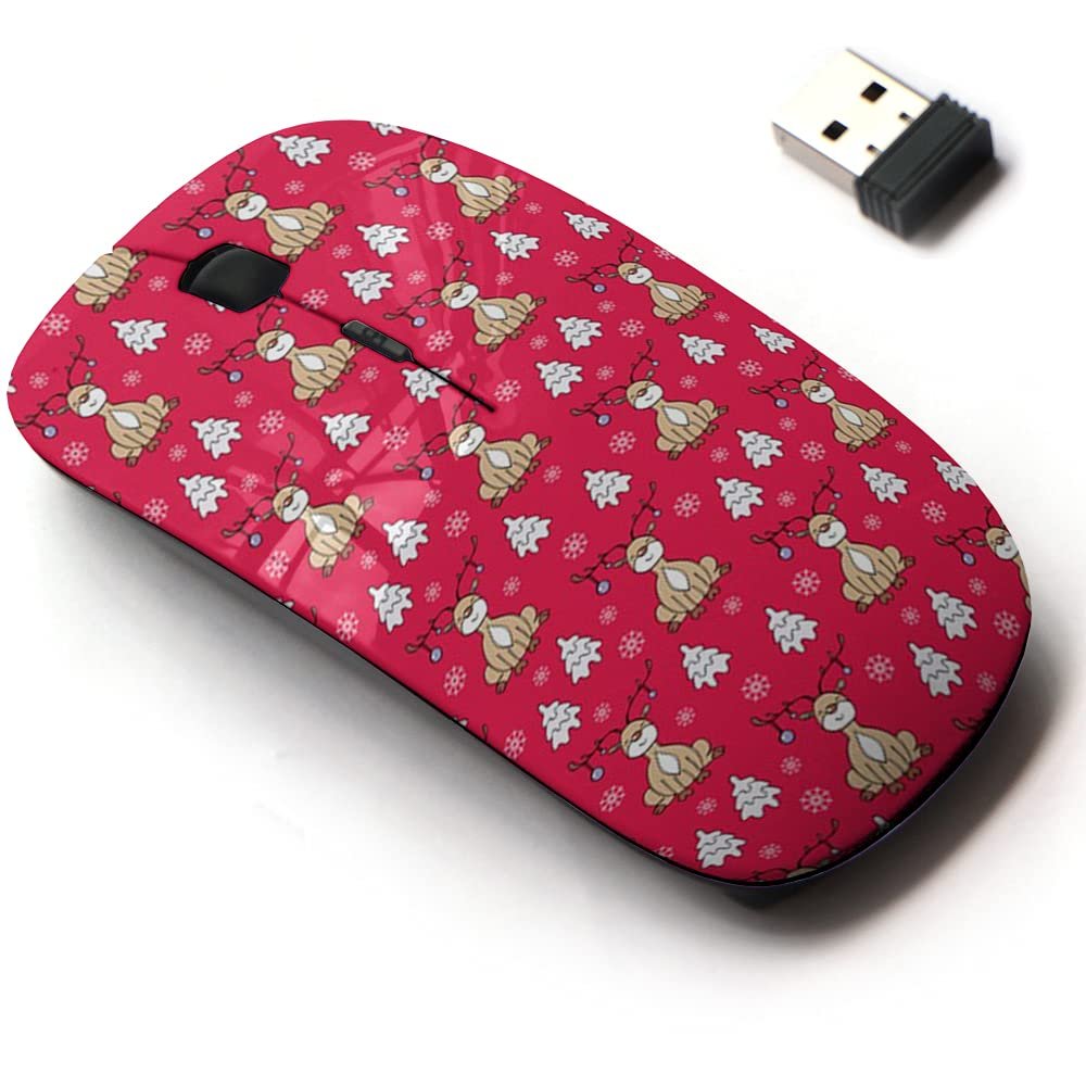 2.4G Wireless Mouse with Cute Pattern Design for All Laptops and Desktops with Nano Receiver - Christmas Colorful Image