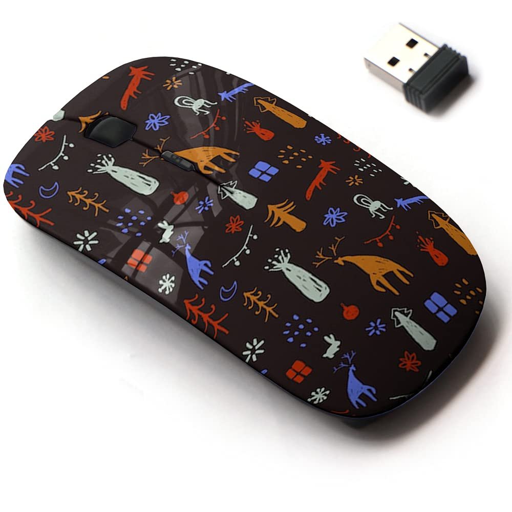 2.4G Wireless Mouse with Cute Pattern Design for All Laptops and Desktops with Nano Receiver - Christmas Varied Xmas treesfoxes