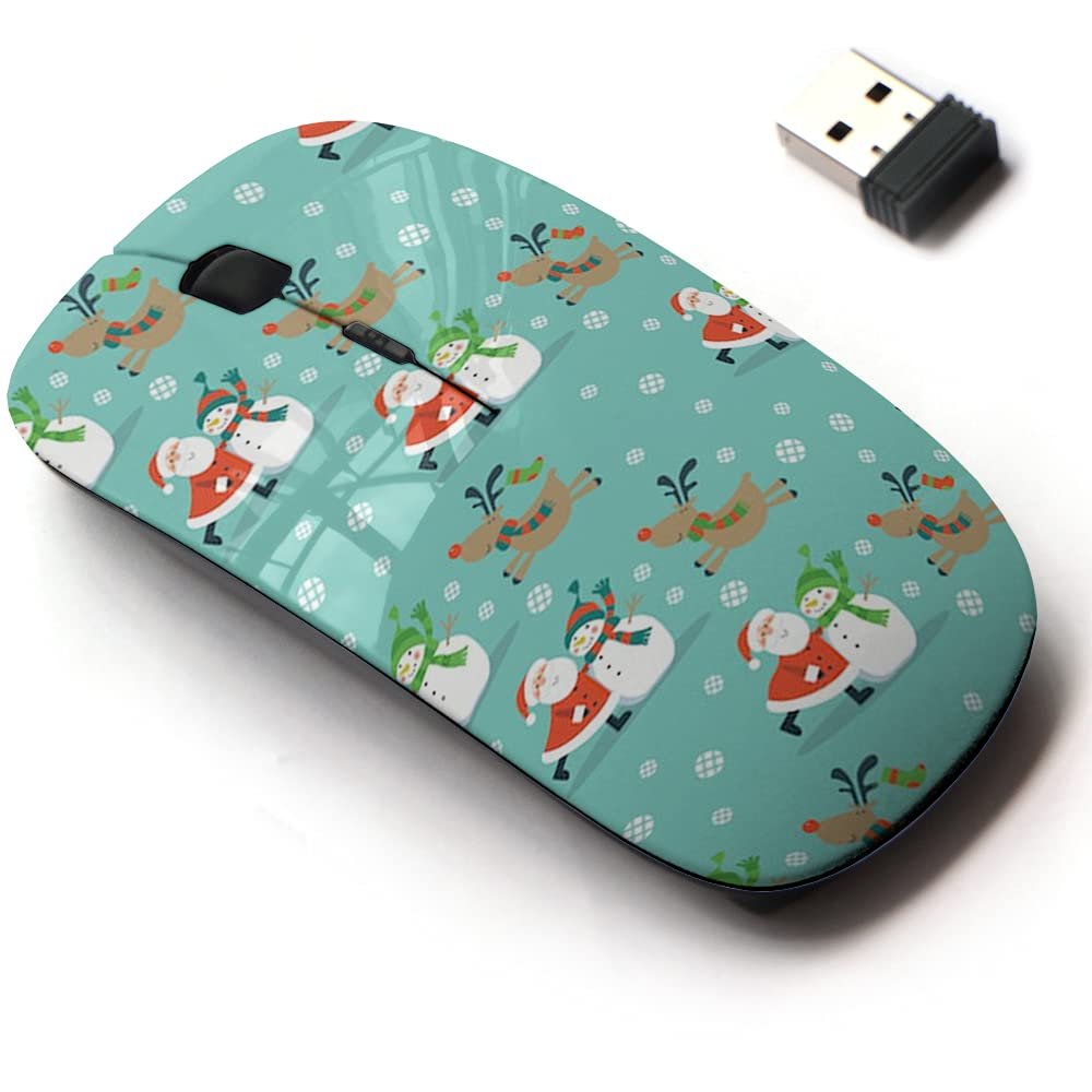 2.4G Wireless Mouse with Cute Pattern Design for All Laptops and Desktops with Nano Receiver - Christmas Santa Snowman